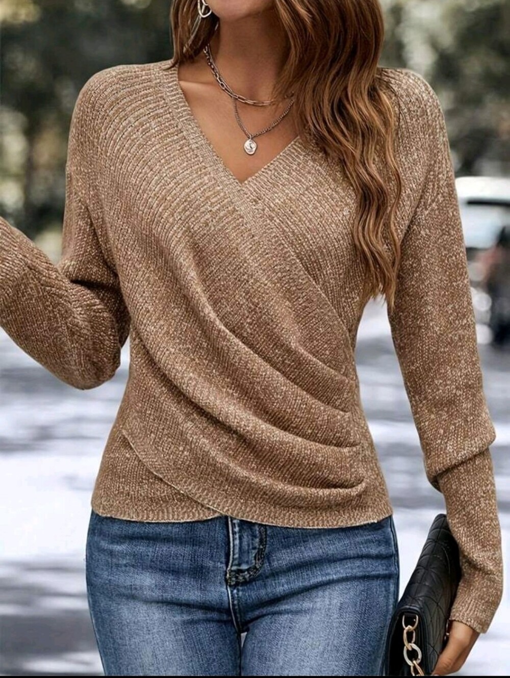 BRAND NEW ** Cozy Wrap V-Neck Sweater Top - Camel